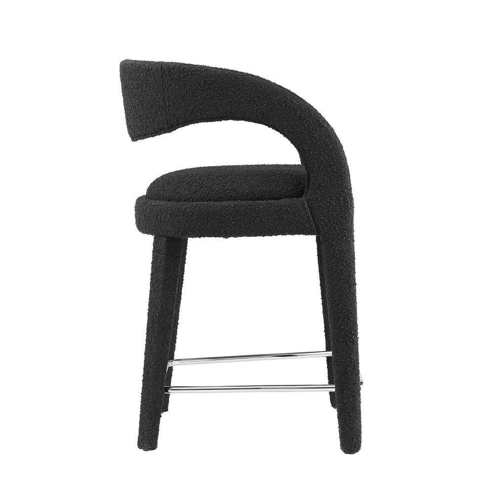 Black Boucle Upholstered Counter Stools with Metal Legs, Set of 2