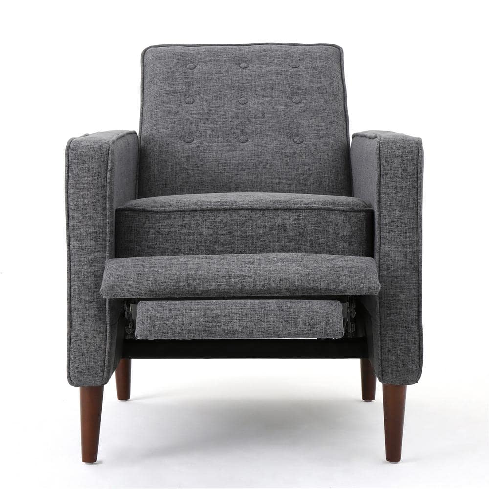 Gray Mid-Century Birch Wood Recliner with Tufted Back