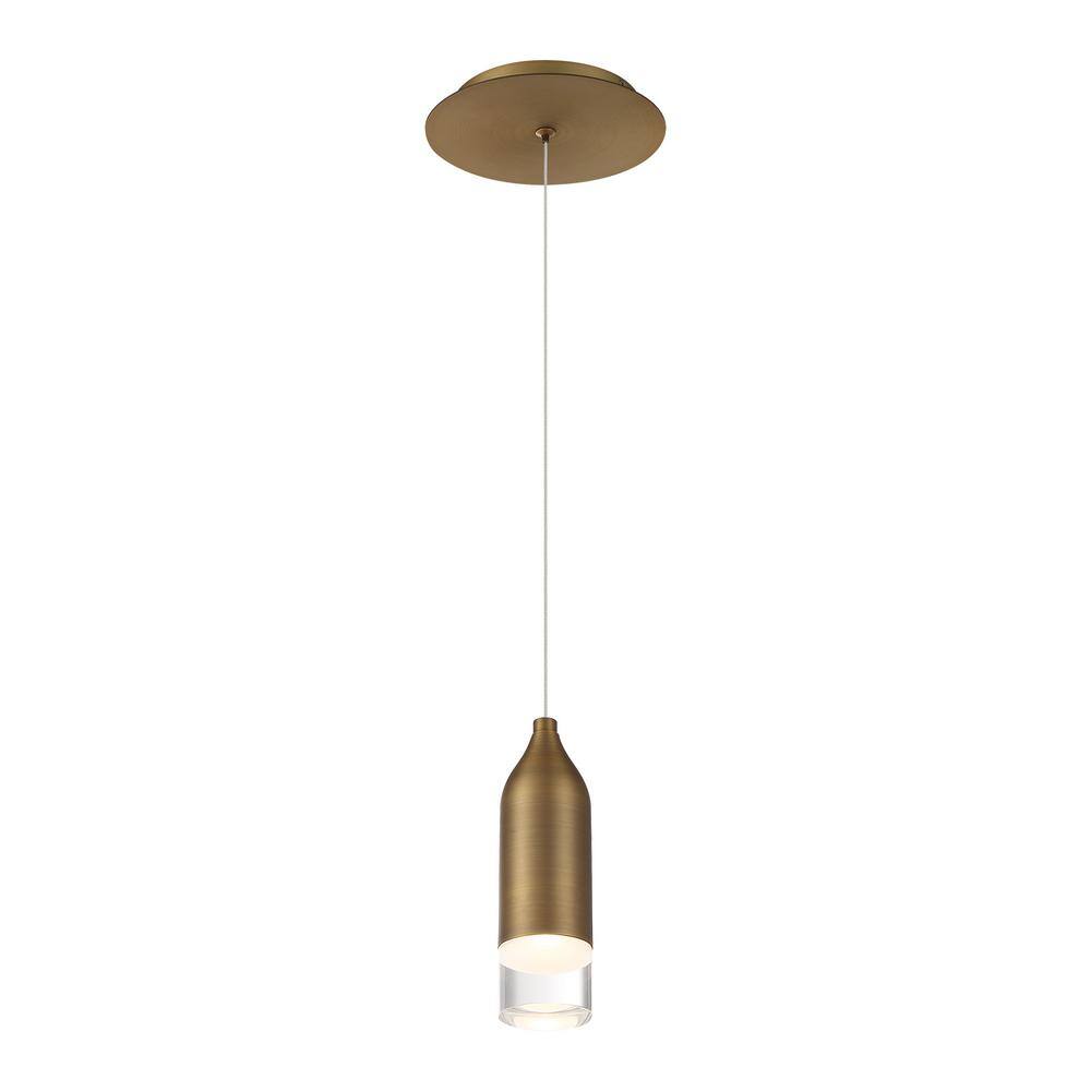 Aged Brass Mini LED Pendant Light with Glass Shade