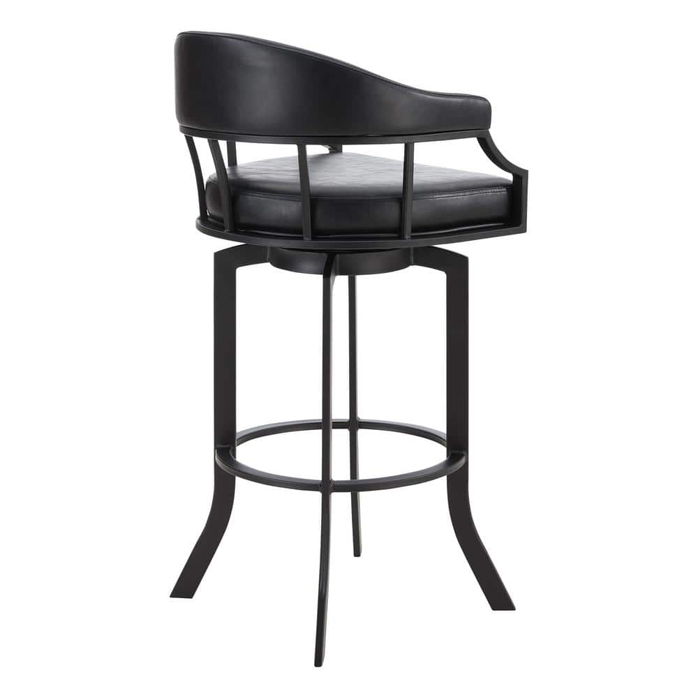 Black Faux Leather Swivel Bar Stool with Metal Frame
