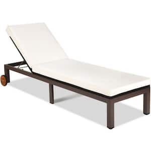 Wicker Outdoor Rattan Patio Chaise Lounge Recliner Chair with Beige Cushions