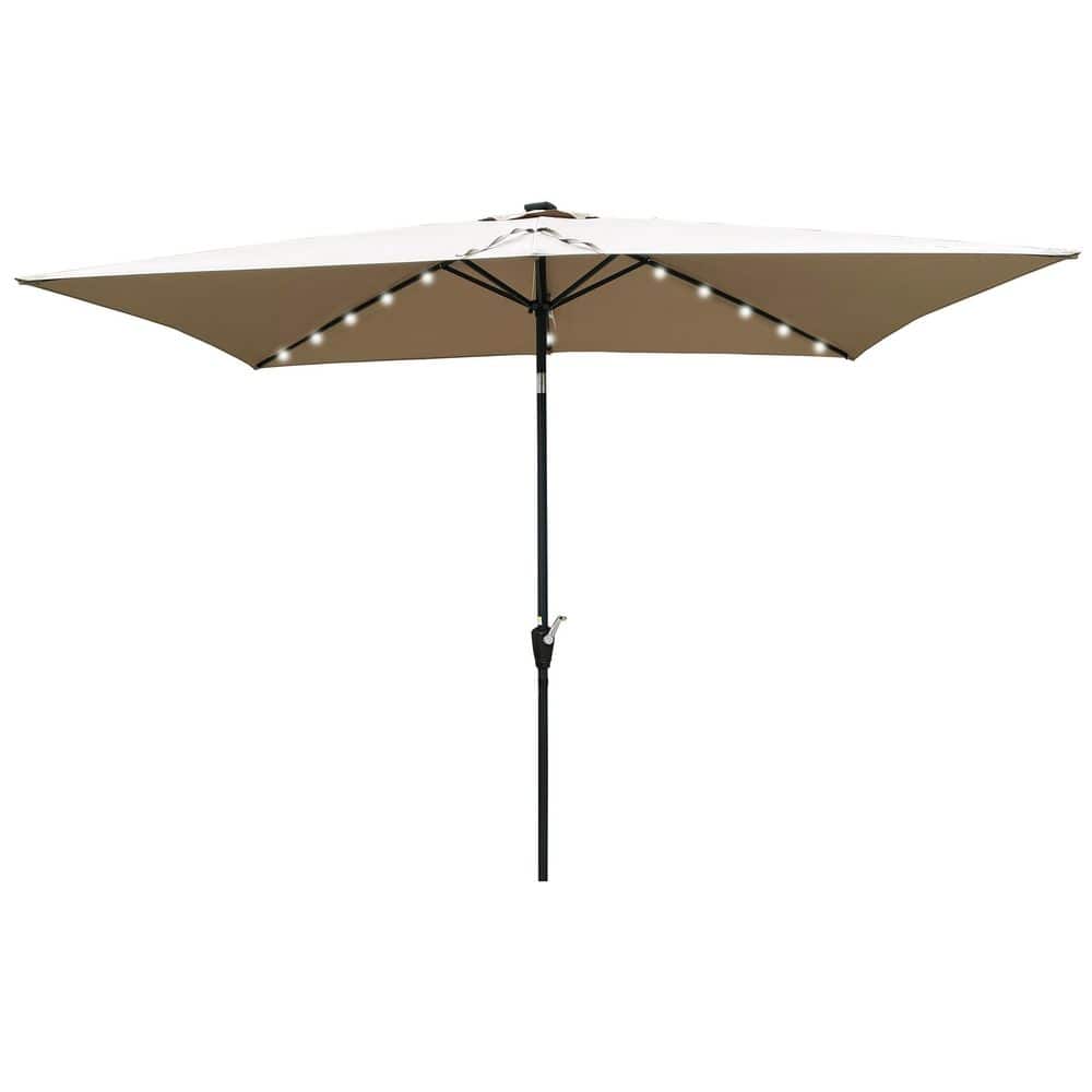 6.5 ft. Rectangular Patio Solar LED Lighted Outdoor Patio Umbrellas with Cr