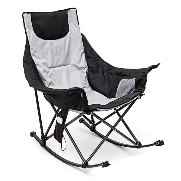 Clihome Outdoor Metal Frame Grey Heatable Rocking Chair Lounge Chair with Side Pocket