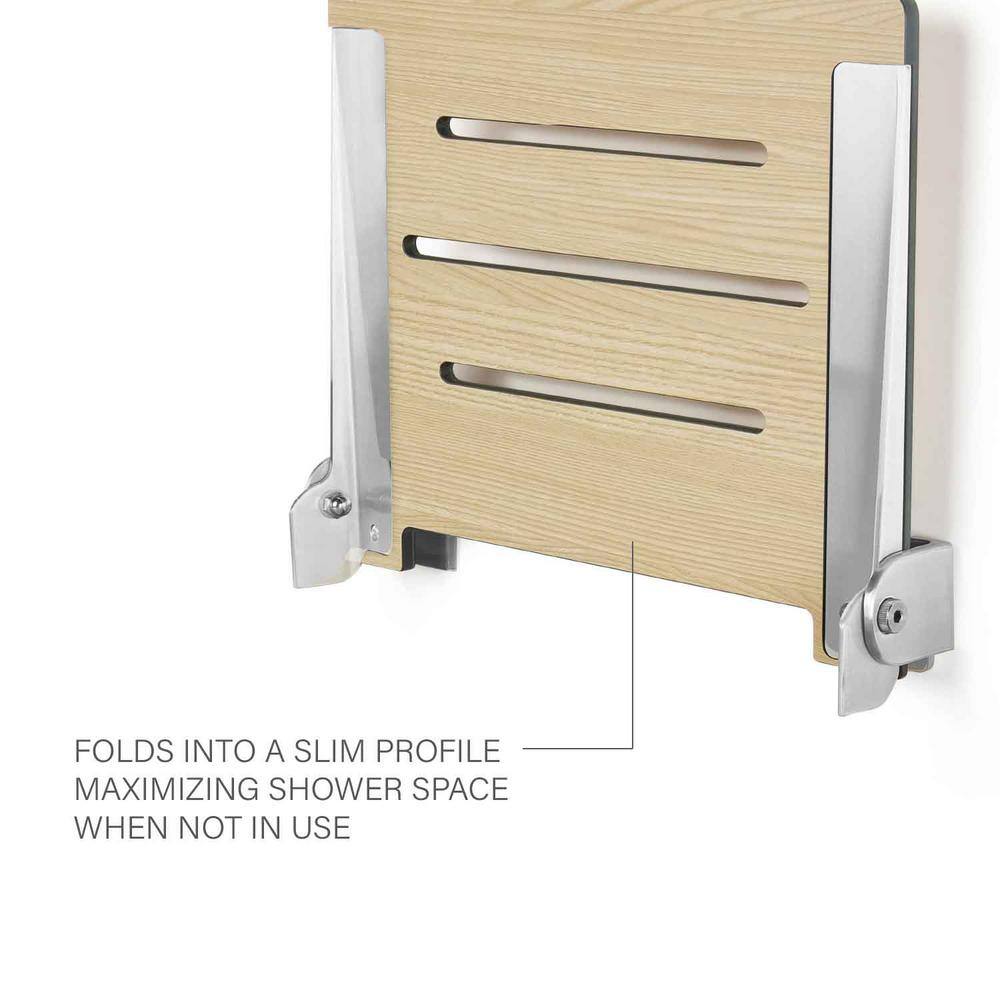 Urban Chic Teak Folding Wall Mount Shower Bench with Silver Frame
