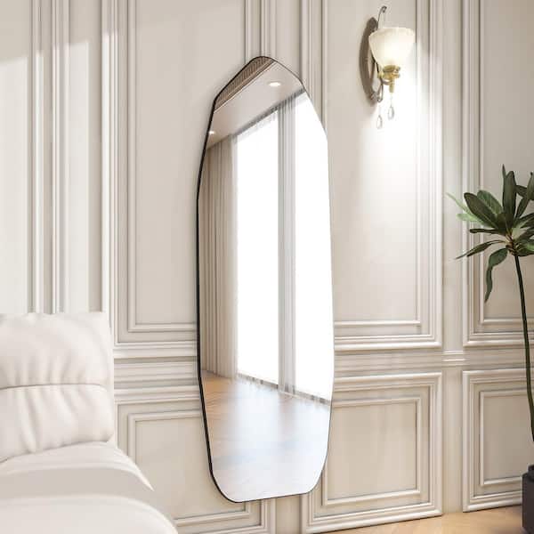 XRAMFY 21 in. W x 64 in. H Frameless Diamond Shaped Irregular Black Full Length Mirror Wall Mirror