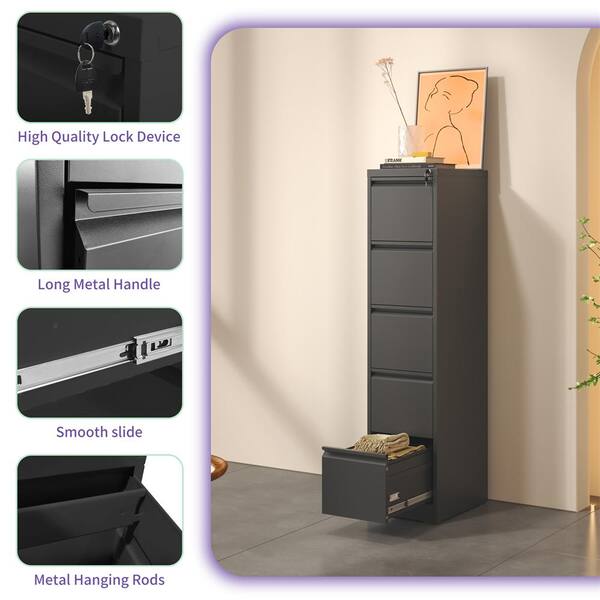 GAIOUS Lateral File Cabinet With 3 Drawers, Metal Storage With Lock, Black Sideboard Buffet, Multi-Functional Accent For Home Office Living Room Entryway Hallway School Gym - Buffets & Sideboards
