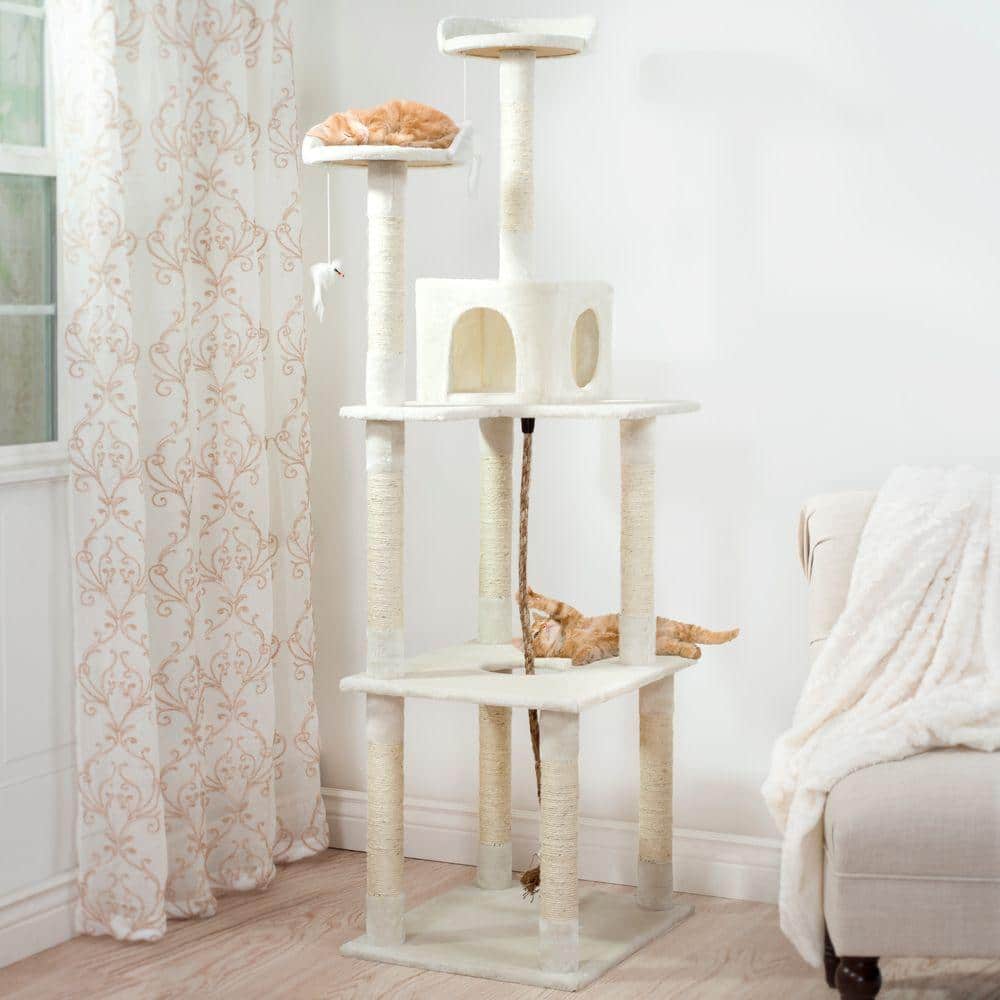 Ivory 6-Foot Cat Tree with Sisal Rope Scratching Posts