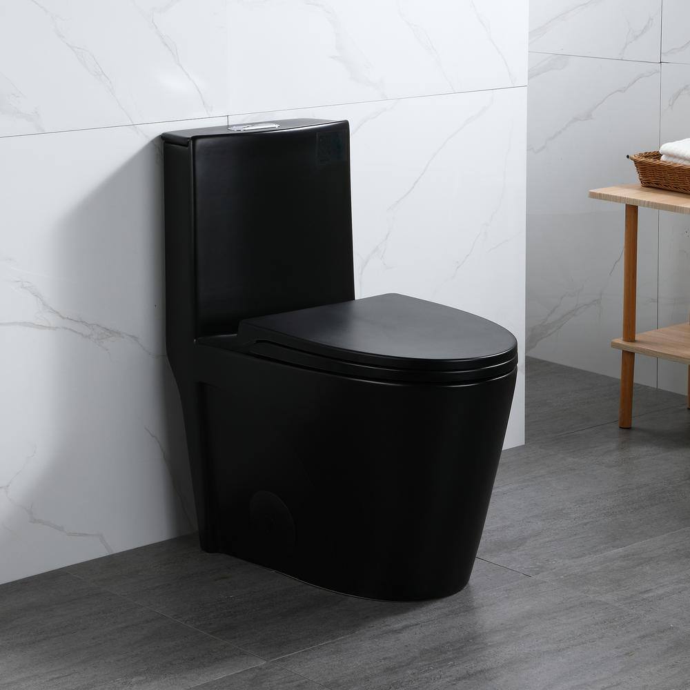 Matte Black Ceramic Elongated One-Piece Dual Flush Toilet