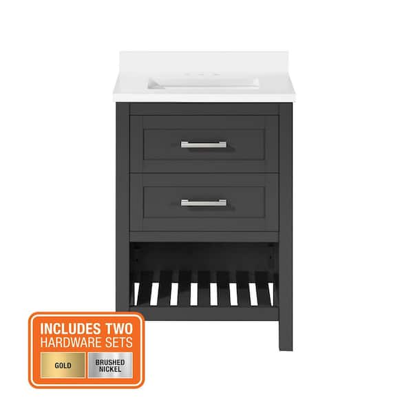 Autumn 24 in. Single Sink Gray Bath Vanity with White Engineered Stone Top (Assembled)