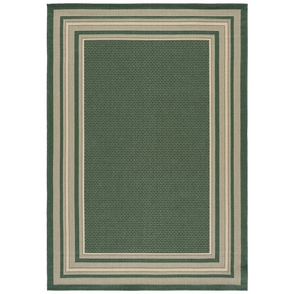 Courtyard 7 x 10 Dark Green/Beige Border Area Rug
