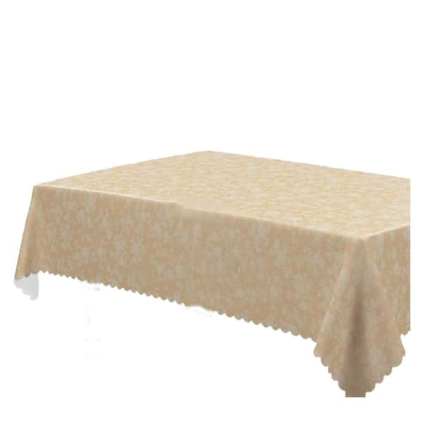 Unbranded 60 in. W x 84 in. L Beige Rectangle Waterproof Heavy Duty Polyester Floral Tablecloth (Set of 4-6)