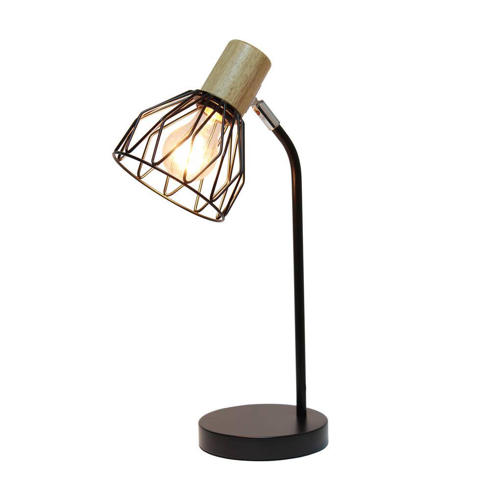 Black Adjustable Industrial Desk Lamp with Wire Cage Shade