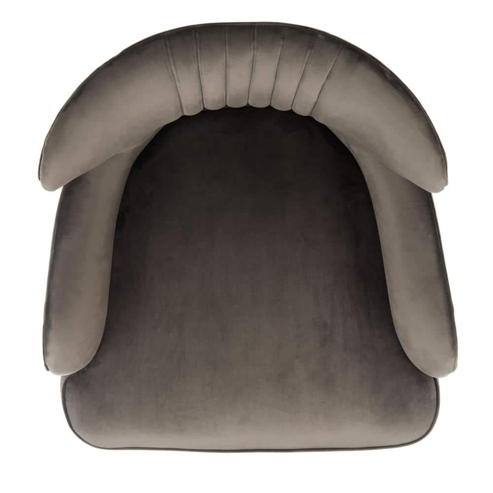 Shale Velvet & Gold-Capped Wood Transitional Accent Chair