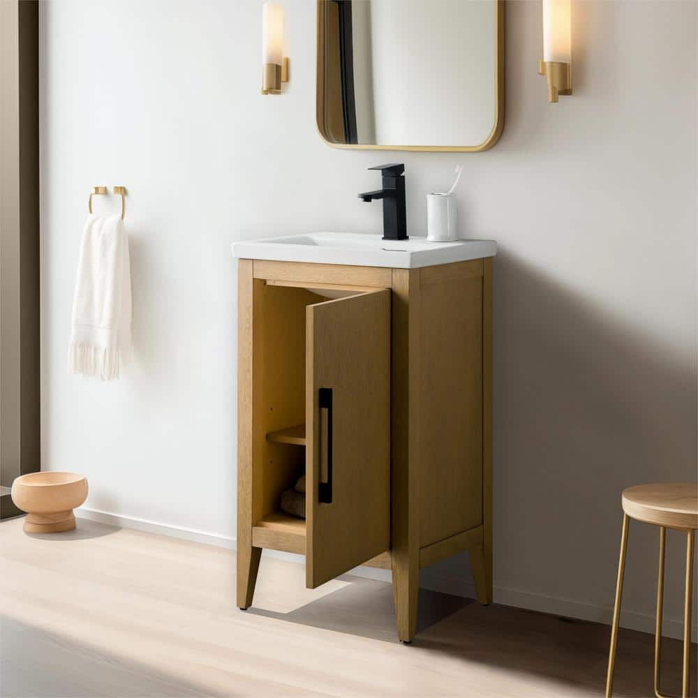Natural Oak Single Bathroom Vanity with Ceramic Top