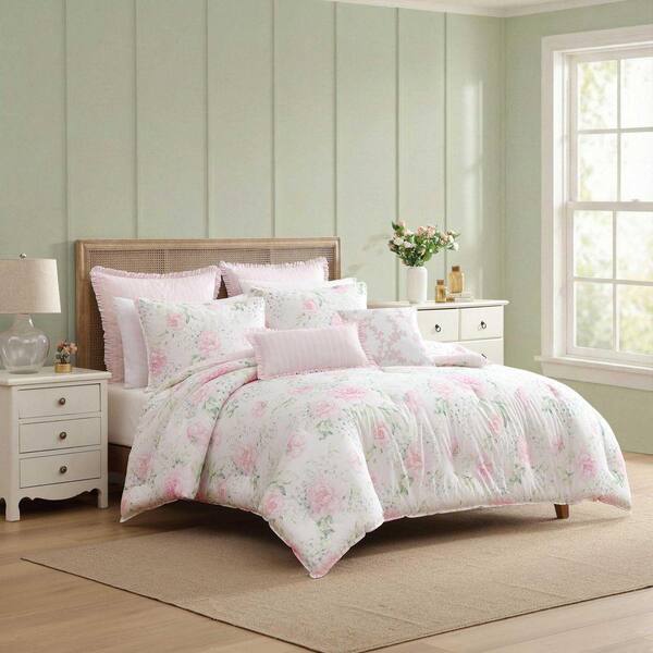 LAURA ASHLEY Serenity Roses Reversible 5-Piece Light Pink Cotton