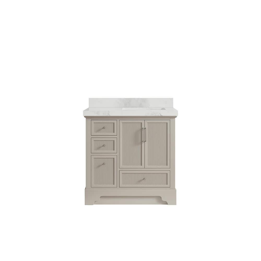 "Alys 36 in. W x 22 in. D x 36 in. H Right Offset Sink Bath Vanity in Fine Grain with 2"" Calacatta Nuvo Qt. Top" price history on PriceWatchPro