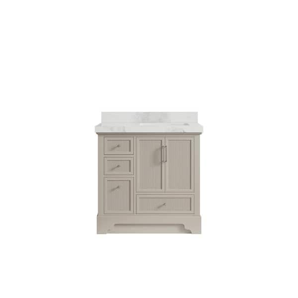 Willow Collections Alys 36 in. W x 22 in. D x 36 in. H Right Offset Sink Bath Vanity in Fine Grain with 2" Calacatta Nuvo Qt. Top