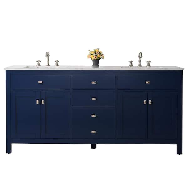 Artemis 72 in. Double Sink Blue Bath Vanity with White Engineered Top (Assembled)
