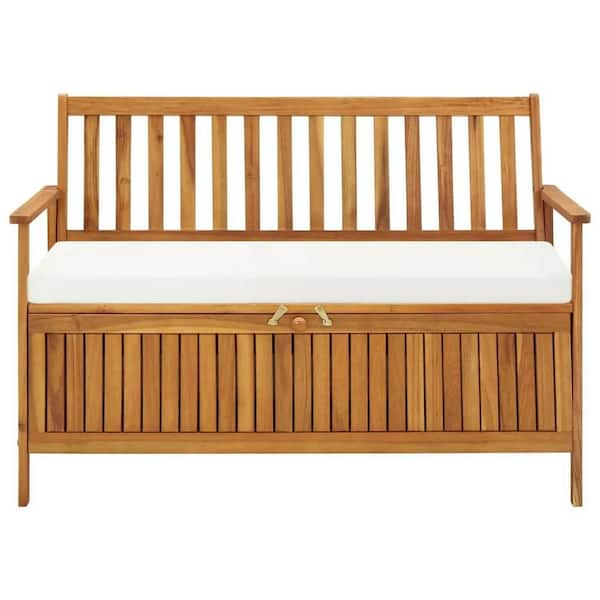 ANGELES HOME 2-Person Wood Outdoor Bench with Beige Cushion