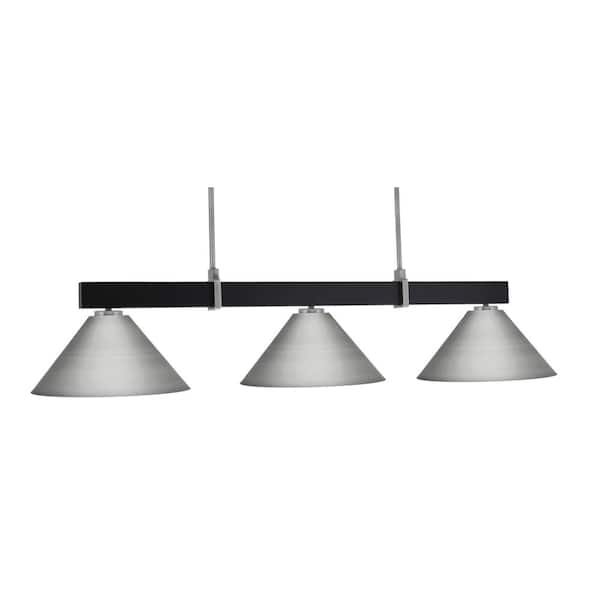 Balmore 3-Light Matte Black and Graphite Billiard Light with 14 in. Graphite Metal Shades
