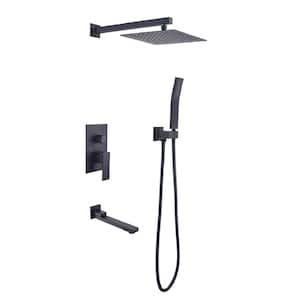 Single Handle 3-Spray Shower Faucet 2.0 GPM with 10 in. Shower Head, Anti Scald in Matte Black (Valve Included)