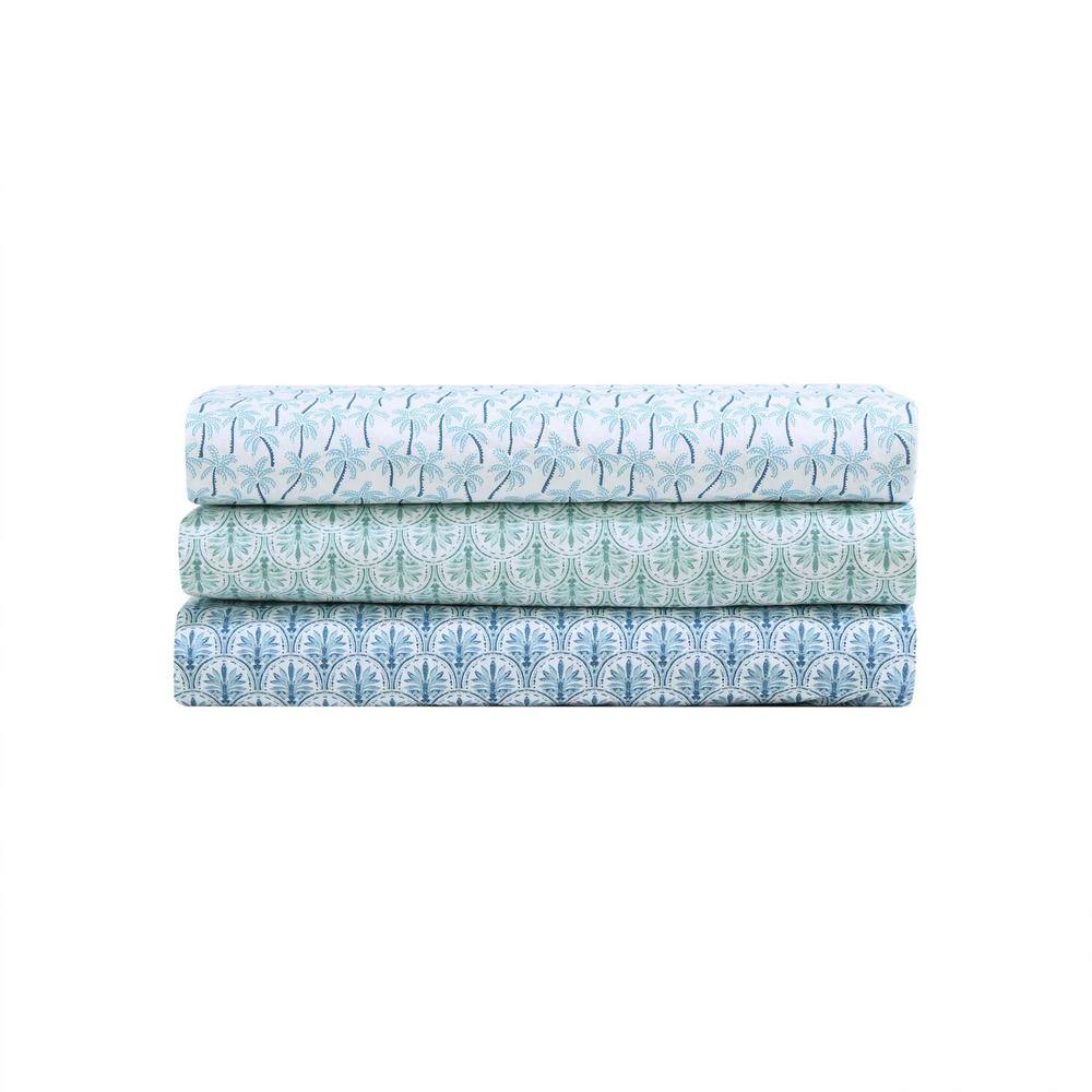 Green Cotton Percale Queen Sheet Set with Nautical Print