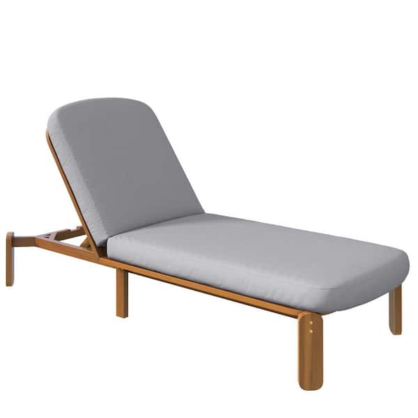 Quivra Patio Natural Finish Solid Wood Outdoor Chaise Lounge with Grey Cushion and Adjustable Backrest, 1 Pack