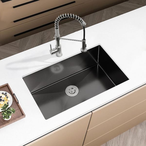 27 in. Drop-In Single Bowl Black Stainless Steel Kitchen Sink with US Standard Drain and Hook