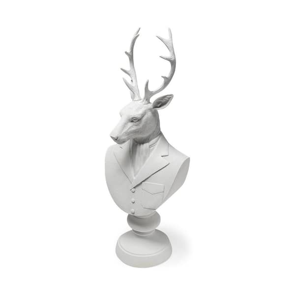 HomeRoots 23 in. White Resin Suited Deer Bust Decor Piece