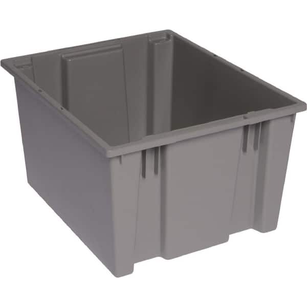 QUANTUM STORAGE SYSTEMS 12 Gal. Genuine Stack and Nest Tote in Gray (Lid Sold Separately) (6-Carton)