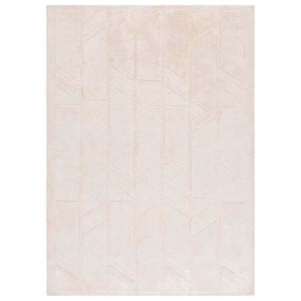 Easy Care 5 ft. x 8 ft. Ivory Machine Washable High-Low Geometric Solid Area Rug