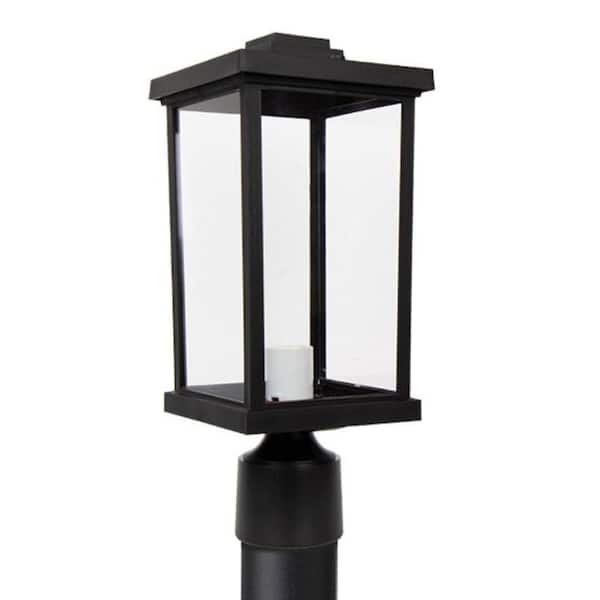 Artisan Square 1-Light Black Hardwired Outdoor Weather Resistant Plastic Post Light with Clear Diffuser No Bulb Included