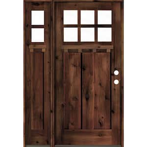 46 in. x 80 in. Knotty Alder 2-Panel Left-Hand Inswing 6-Lite Clear Glass Red Mahogany Stain Wood Prehung Front Door LSL