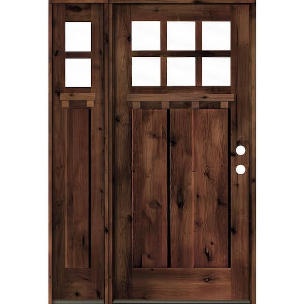 Krosswood Doors 46 in. x 80 in. Knotty Alder 2-Panel Left-Hand Inswing 6-Lite Clear Glass Red Mahogany Stain Wood Prehung Front Door LSL