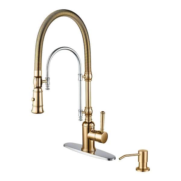 ARCORA Single Handle Pull Out Sprayer Kitchen Faucet Deckplate Included in Gold and Chrome