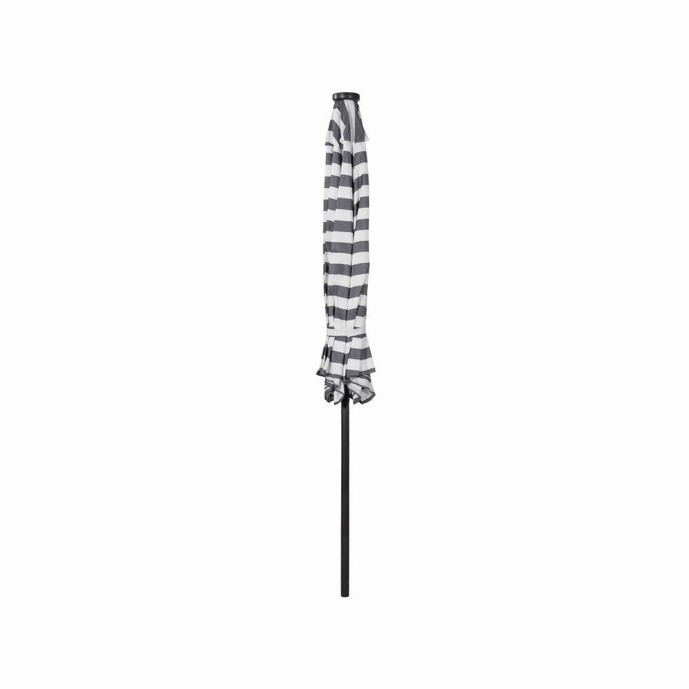 Gray and White Striped 9-Foot Solar LED Patio Umbrella with Tilt and Crank