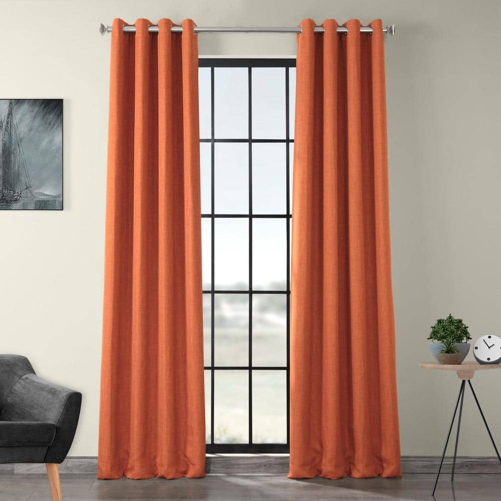 Exclusive Fabrics Furnishings Desert Orange Faux Linen Grommet Blackout Curtain 50 In W X 96 In L Boc Ln18517 96g The Home Depot