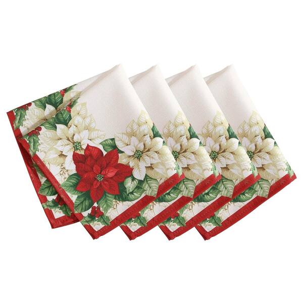 Red and White Poinsettias Napkin, Set of 4, Multicolor - 17"W x 17"L