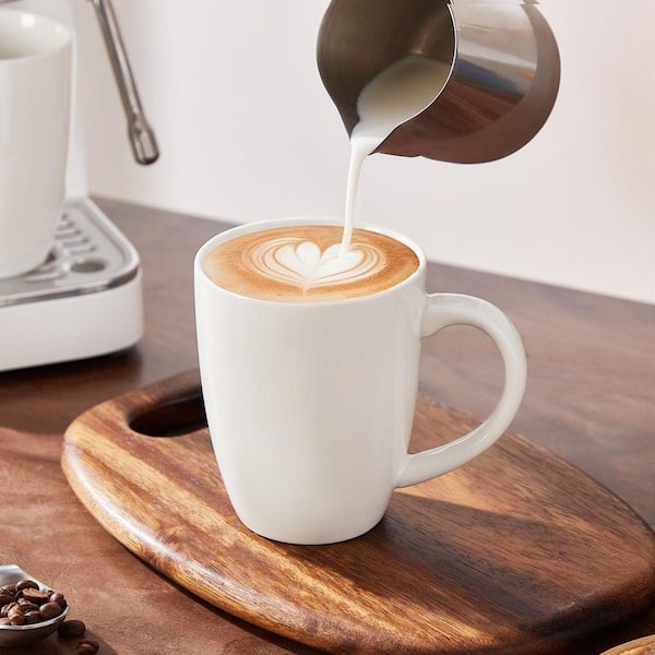vancasso 16 oz. Ivory White Porcelain Coffee Mugs (Set of 4) Coffee Cup Tea Cups Coffee Mug Service for 4 People