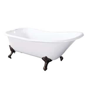 67 in. Cast Iron Single Slipper Clawfoot Bathtub in White with 7 in. Deck Holes, Feet in Oil Rubbed Bronze
