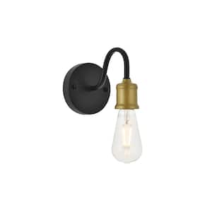 Timeless Home Sofia 4.7 in. W x 5.3 in. H 1-Light Brass and Black Wall Sconce