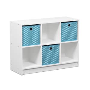 Basic 23.6 in. White/Light Blue 6-Cube Bookcase with Storage Bins