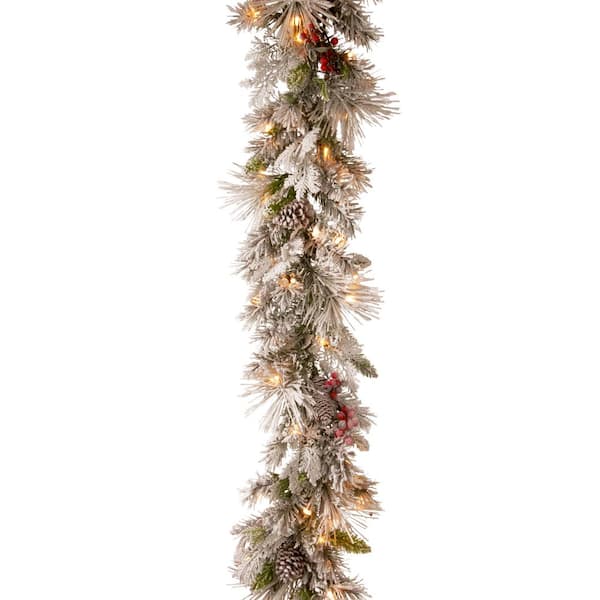 National Tree Company 9 ft. Battery Operated Snowy Bedford Pine Garland with LED Lights
