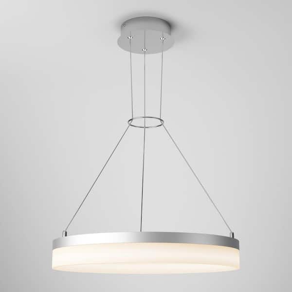 Optical Ring 30-Watt 1-Light Modern Chrome 3CCT Integrated LED Hanging Pendant Light Fixture for Dining Room or Kitchen