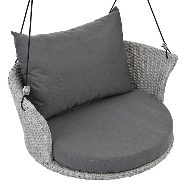Unbranded 33.8 in. 1-Person Gray Wicker Porch Swing with A Cushion and Pillow