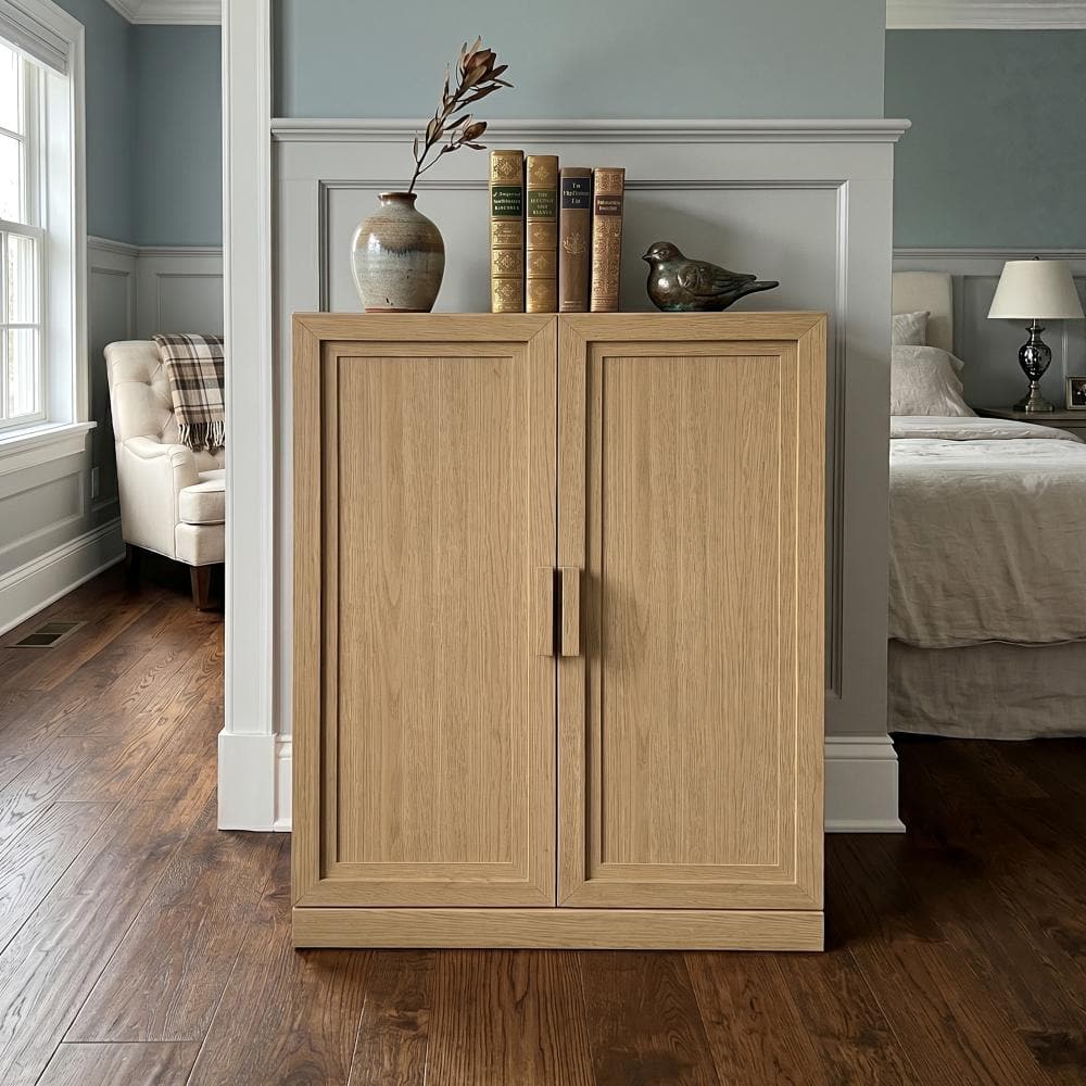 Natural Wood Grain 41 in. H 2-Pack Accent Storage Cabinet with Double Framed Doors and Vertical Bar Pull Handles