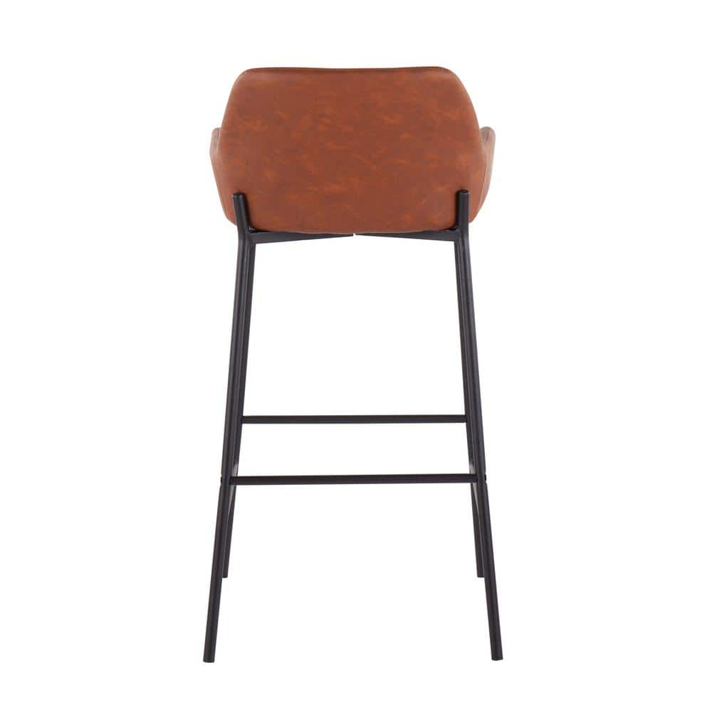 Daniella 21'' Industrial Black Metal and Camel Faux Leather Barstools, Set of 2