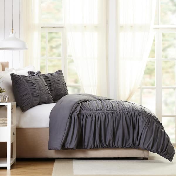 MODERN HEIRLOOM Emily Texture 3-Piece Dark Gray Full Queen Polyester  Comforter Set C068918DGEDS - The Home Depot