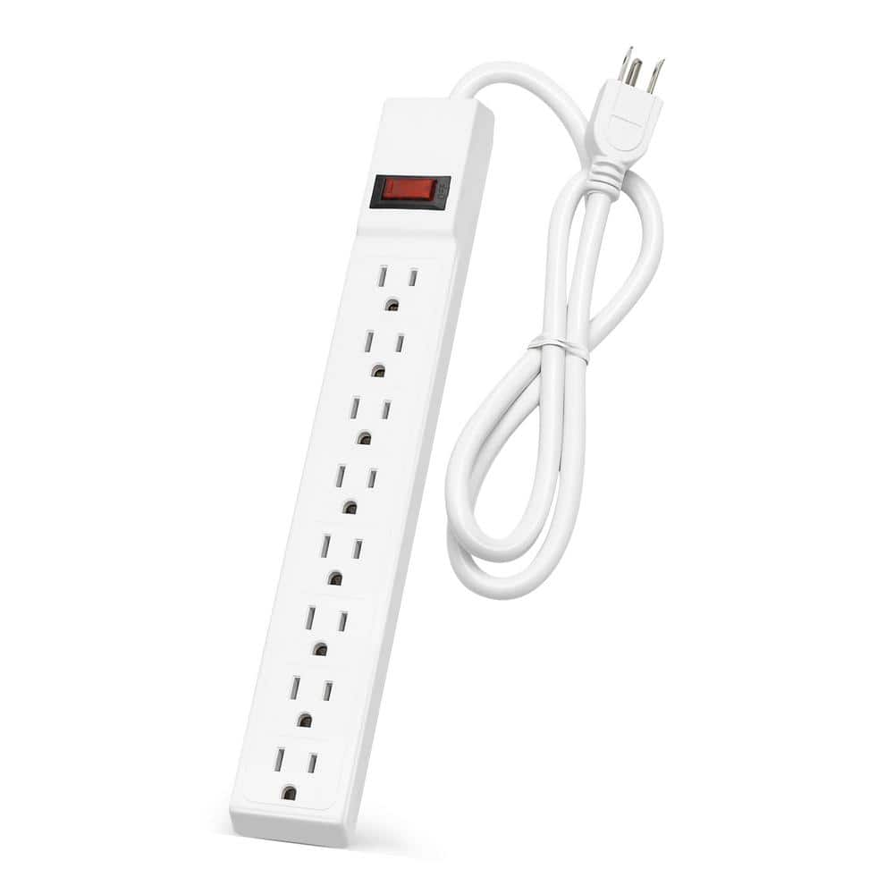 GRIP TIGHT TOOLS 8-Outlet Power Strip with 2.5 ft. Power Cord, White ...