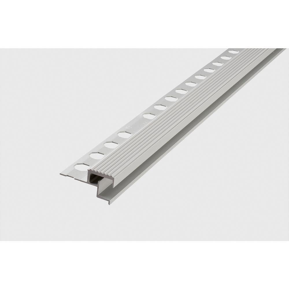 EMAC Novopeldaño Eclipse Matt Silver 3/8 in. x 98-1/2 in. L Stair Nosing Aluminum Tile Edge Trim